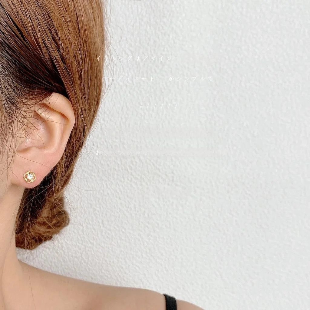 Korean Japanese Style Copper Zircon Flower Mini Stud Earrings For Women Daily Wear
