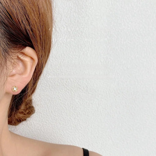 Korean Japanese Style Copper Zircon Flower Mini Stud Earrings For Women Daily Wear