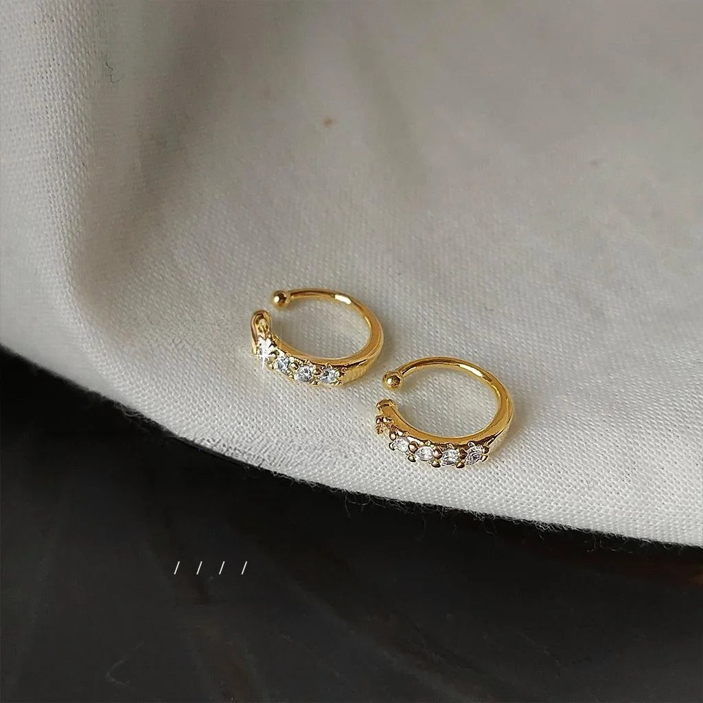 14K Gold Plated Copper Zircon Micro Pave Geometric Hoop Clip On Drop Earrings