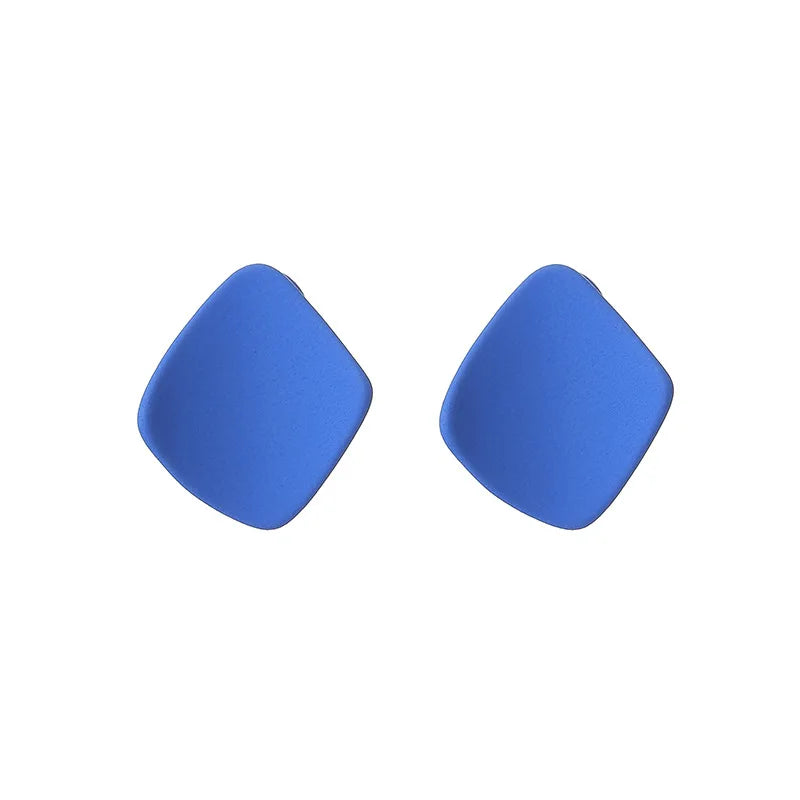 Klein Blue Rounded Square Enamel Alloy Stud & Clip On No Piercing Minimalist Geometric Earrings