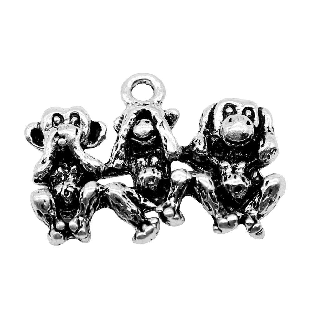 19x25mm 4.2g Zinc Alloy Three Wise Monkeys Charm Pendant for DIY Necklace Bracelet Jewelry Making