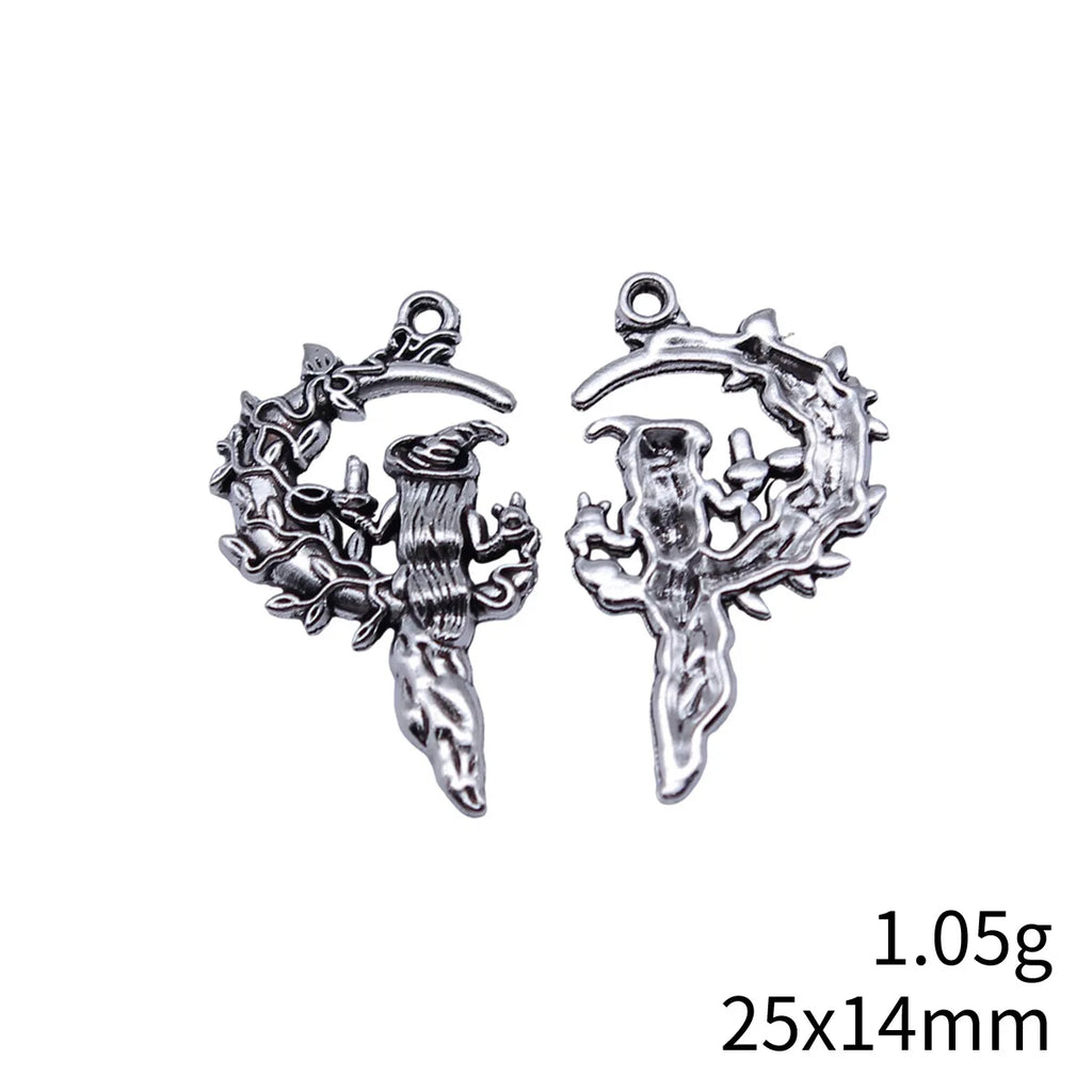25x14mm 1.05g Antique Silver Zinc Alloy Moon Witch Charm Pendant for DIY Vintage Necklace Jewelry