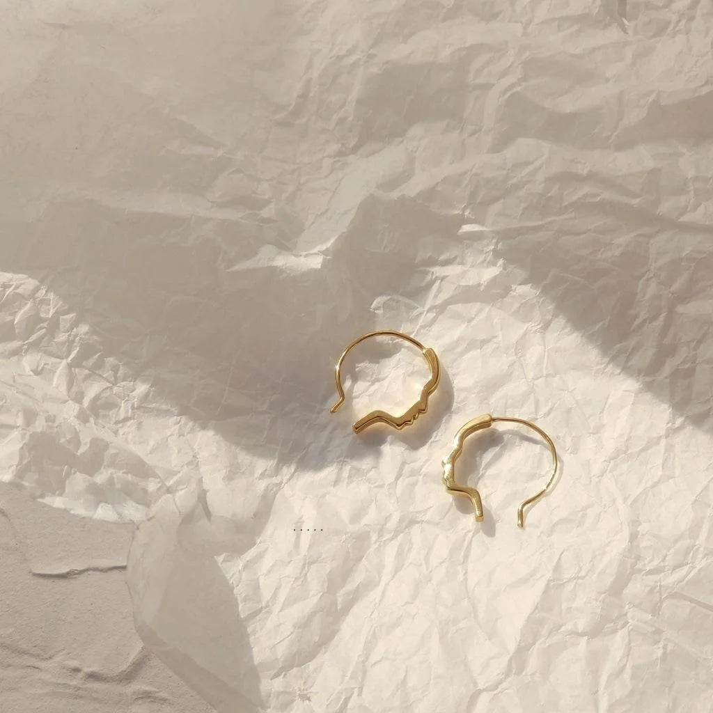 14K Gold Plated Copper Abstract Face Line Drop Earrings Korean Minimalist Geometric Jewelry