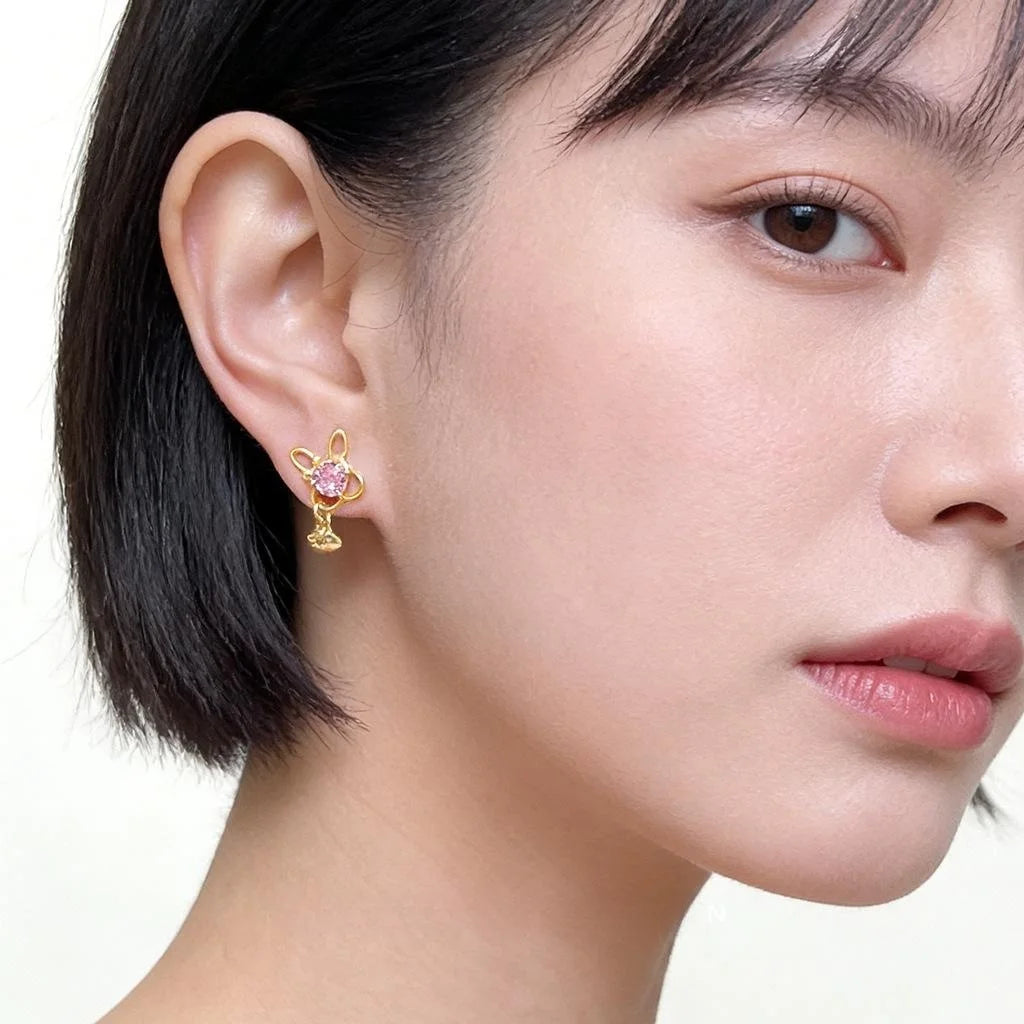 Sweet Pink Bunny Carrot Micro Pave Zircon Copper Drop Earrings For Women