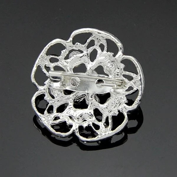 Elegant Hollow Flower Rhinestone Alloy Brooch, Small Korean Style Lapel Pin Corsage For Suits Gift