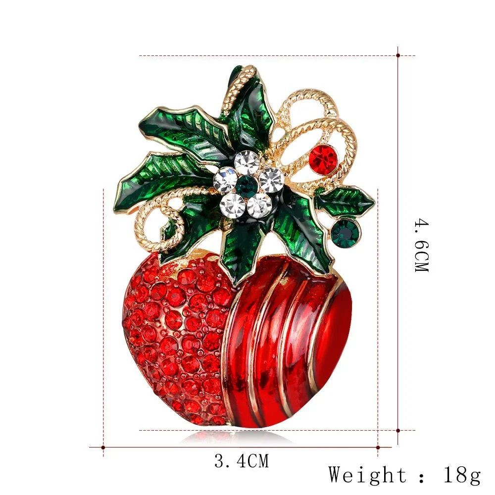 Luxury Christmas Enamel Rhinestone Brooch With Reindeer Bell Wreath Boot, Festive Lapel Pin Gift