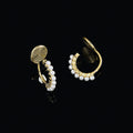 Elegant Gold Alloy Spiral Disc Hoop Pearl Stud & Clip On No Piercing Minimalist Ear Cuff Earrings