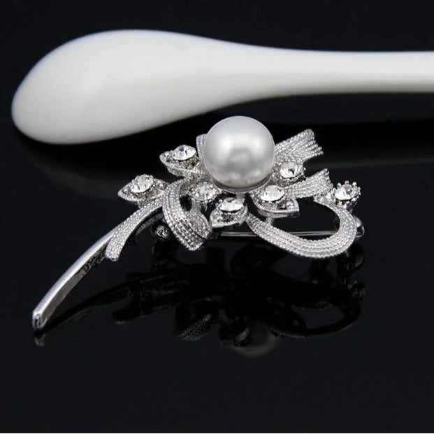 Elegant Bridal Flower Alloy Brooch With Pearl Rhinestone Zircon, Wedding Corsage Lapel Pin Suit Accessory