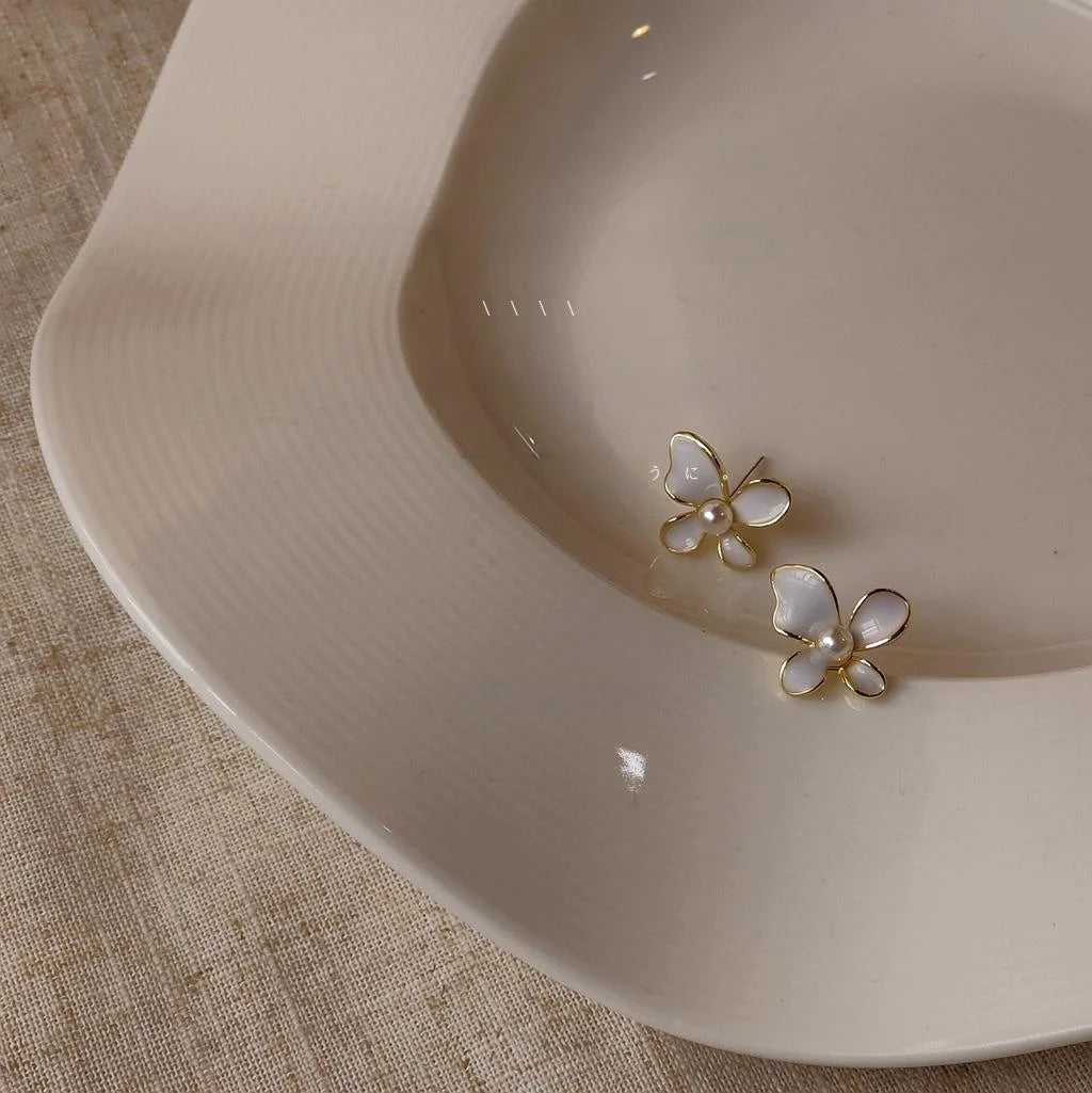 14K Gold Plated Alloy Small Flower Enamel Stud Earrings With Silver Plated Pins