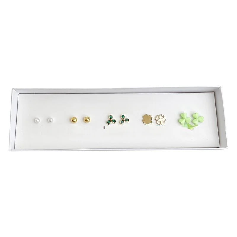 5 Piece Lucky Flower Zircon Stud Earrings Copper Floral Geometric Light Luxury Jewelry