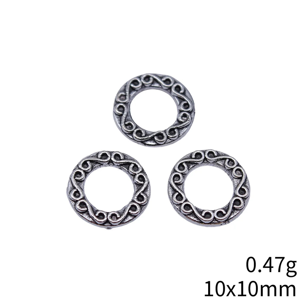 10x10mm 0.47g Antique Silver Zinc Alloy Patterned Round Ring Charm Pendant for DIY Jewelry Making