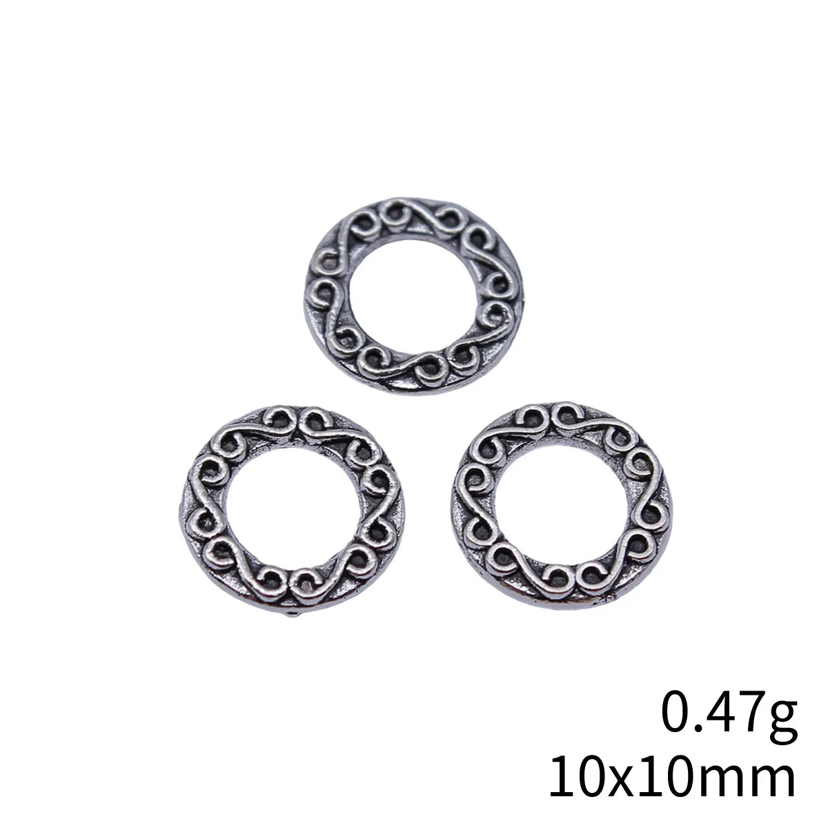 10x10mm 0.47g Antique Silver Zinc Alloy Patterned Round Ring Charm Pendant for DIY Jewelry Making