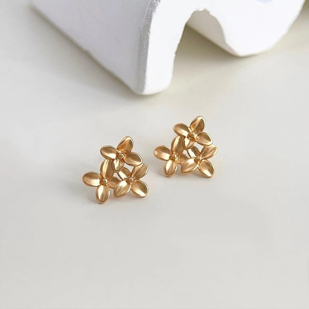 Matte Copper Osmanthus Flower Stud Earrings For Women, Elegant Minimalist Commuter Jewelry