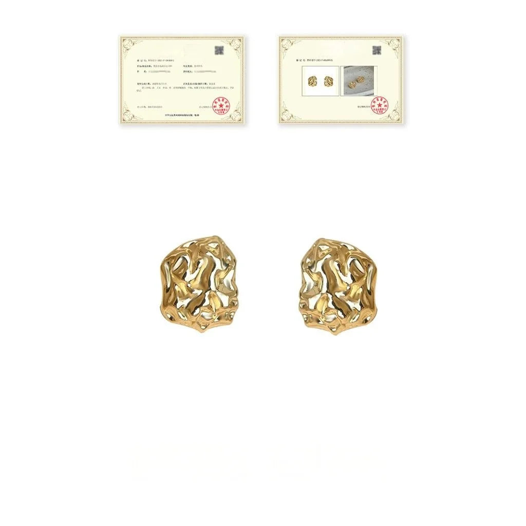 14K Gold Plated Copper Irregular Geometric Stud Earrings For Women Luxury Minimal Style