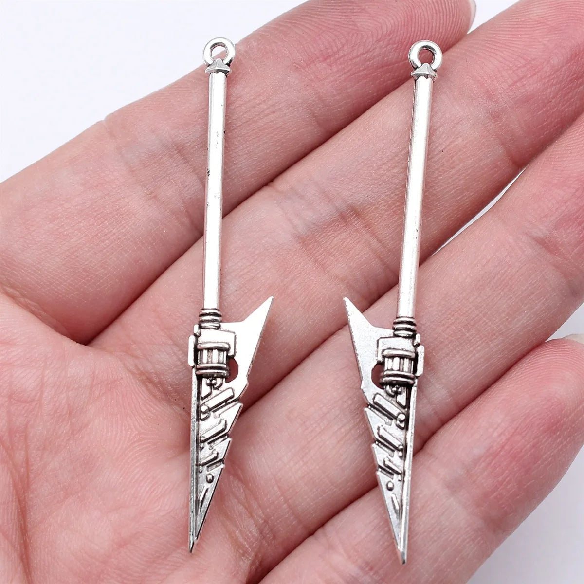59mm 1.9g Antique Silver Zinc Alloy Sword Spear Halberd Charm Pendant for Cosplay Jewelry Making