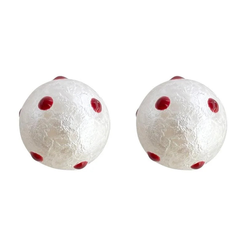 Minimalist French Polka Dot Cotton Pearl Stud Earrings Copper Round Geometric Jewelry