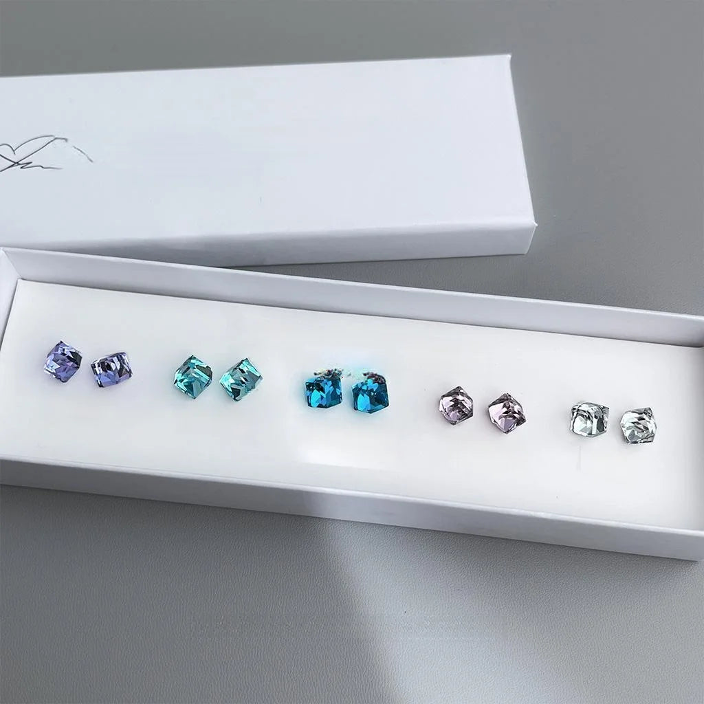 High Quality Aquamarine Glass Crystal Hexagon Geometric Stud Earrings For Women