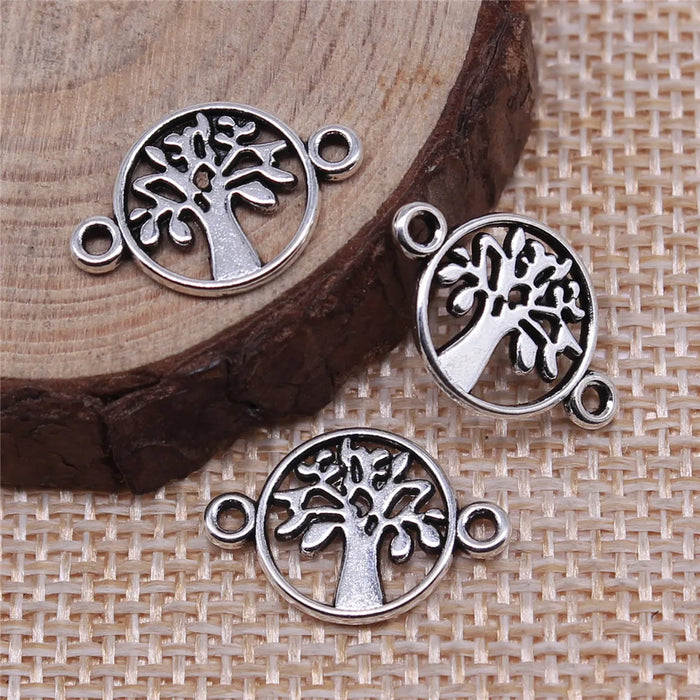 18x12mm 0.8g Antique Silver Zinc Alloy Round Tree of Life Connector Charm for Bracelet Making