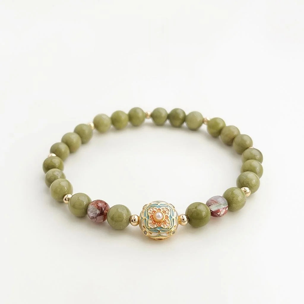 Alashan Natural Stone Avocado Green Enamel Hand Painted Geometric Bracelet For Women