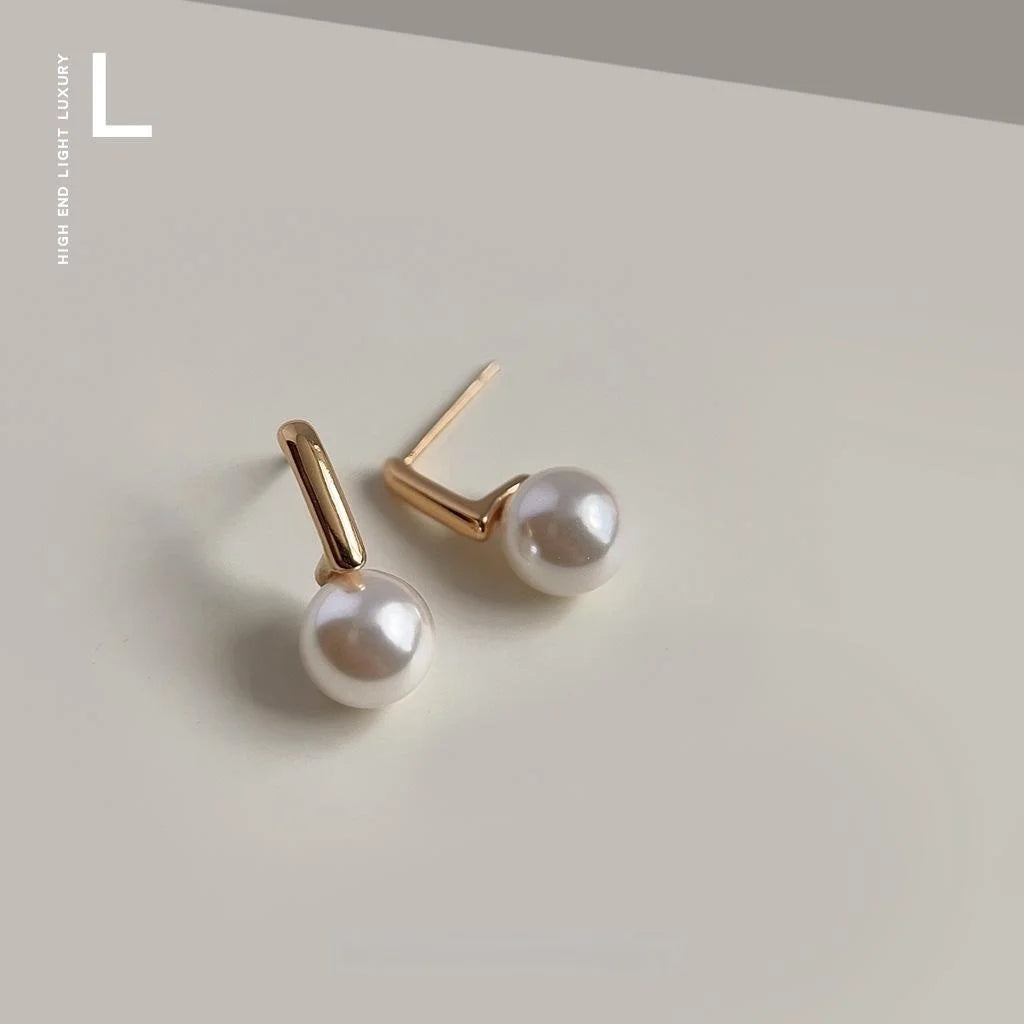 Elegant 14K Gold Plated Glass Pearl Geometric Ball Drop Earrings For Women