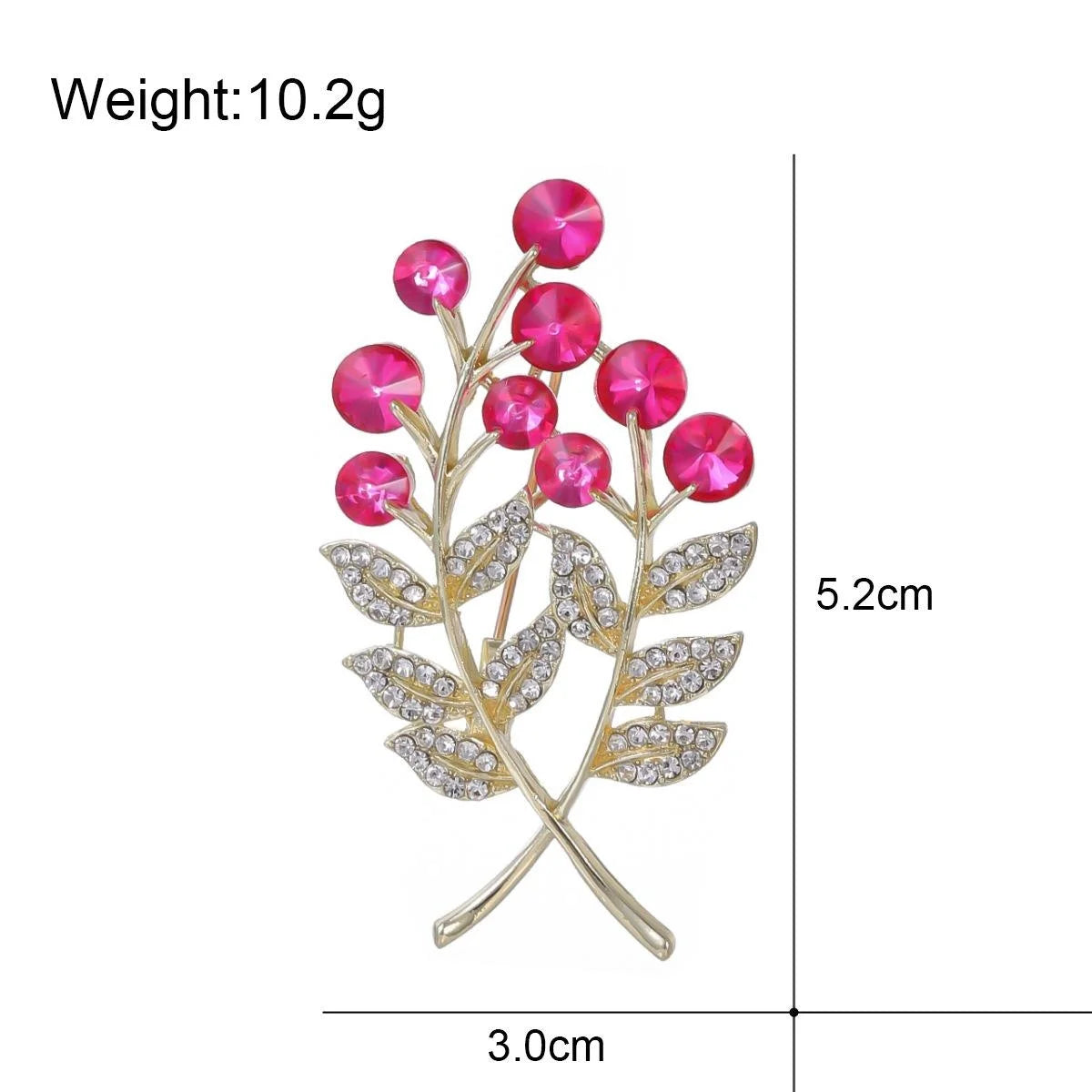 Luxury Money Tree Plant Brooch With Pink Rhinestone Berries, Gold Alloy Leaf Lapel Pin Corsage Gift