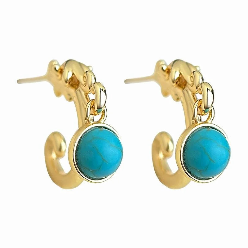 Dragon Pattern Synthetic Turquoise Copper Drop Earrings Old Money Geometric Round Jewelry