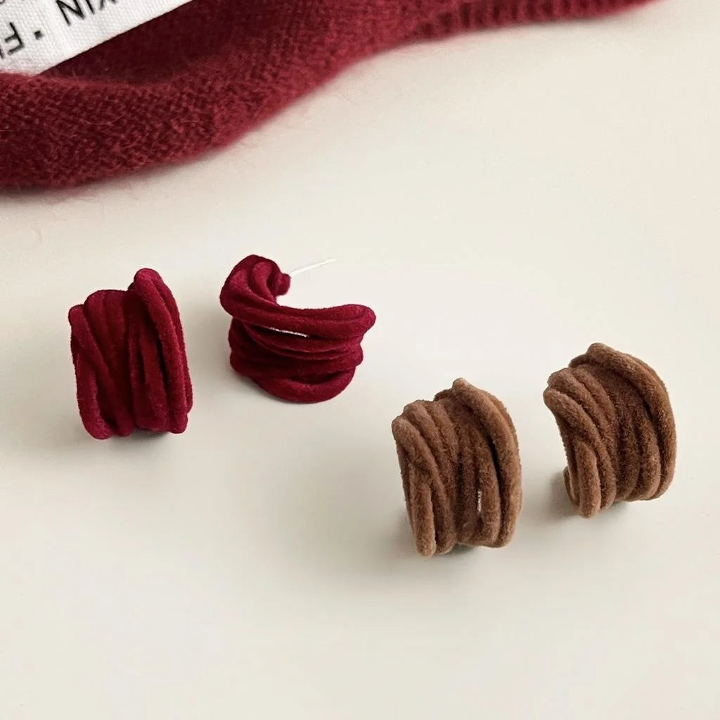 Burgundy Flocked Copper Geometric Line Ring Drop Earrings Vintage Luxury Style