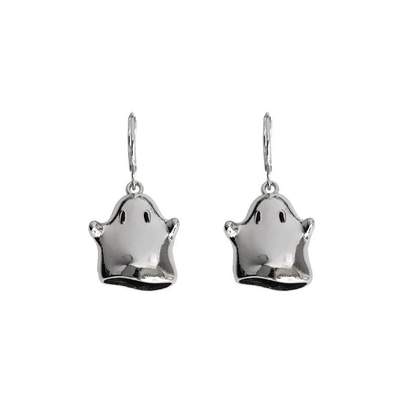 Sweet Cool Silver Metal Little Ghost Drop Earrings For Women Irregular Geometric Minimalist Jewelry