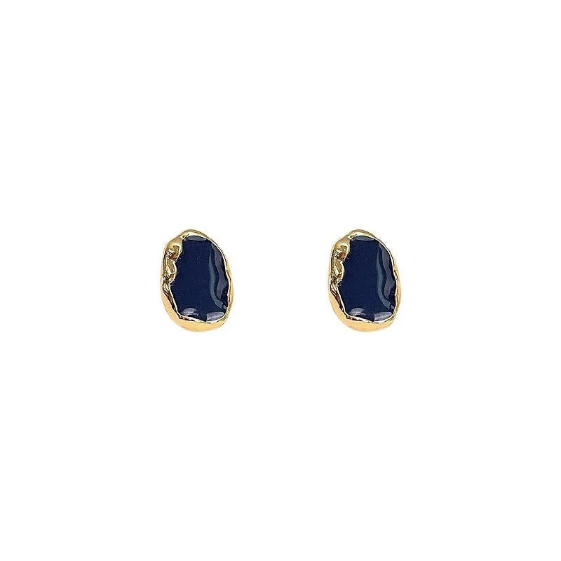 Haze Blue 14K Plated Metal Geometric Oval Enamel Stud Earrings For Women