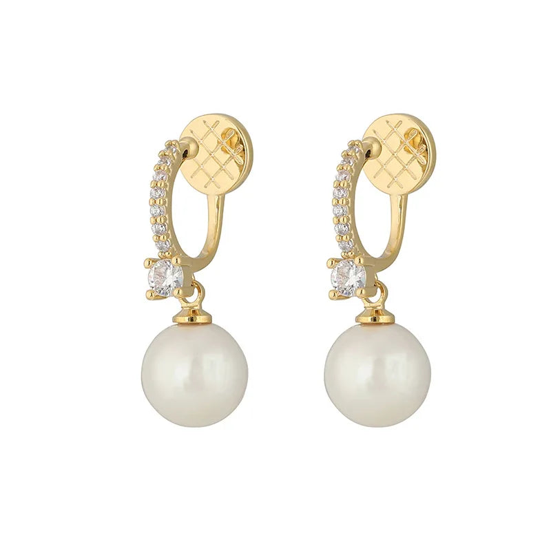 Luxury Gold Alloy Rhinestone Bar Pearl Drop Stud & Clip On No Piercing Small Hoop Earrings