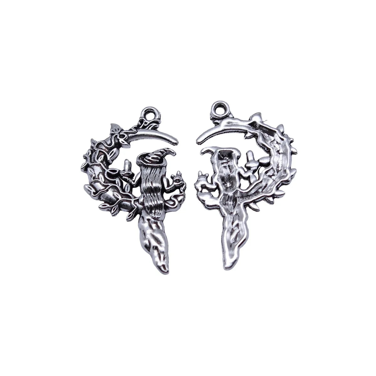 25x14mm 1.05g Antique Silver Zinc Alloy Moon Witch Charm Pendant for DIY Vintage Necklace Jewelry