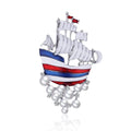 Vintage Alloy Enamel Sailing Ship Brooch With Faux Pearls And Rhinestones, Elegant Lapel Pin Suit Accessory