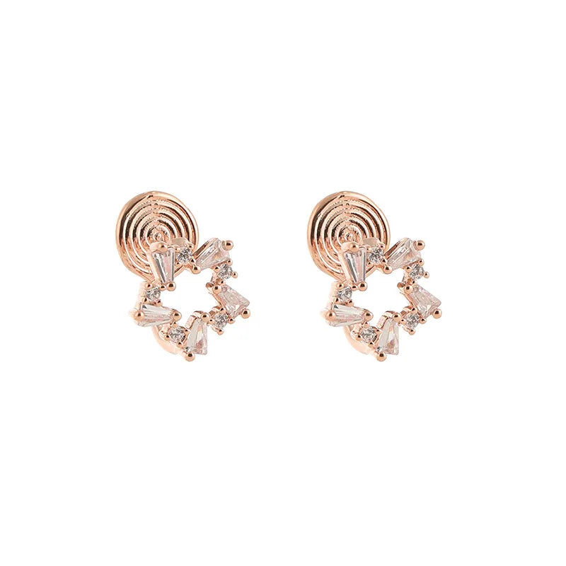 Elegant Hollow Star Zircon Stud & Clip On No Piercing Rose Gold Plated Five Point Hoop Earrings