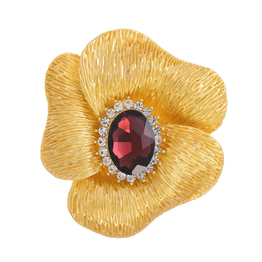 Elegant Gold Flower Brooch With Rhinestone Crystal Center, Luxury Lapel Pin Corsage Suit Accessory