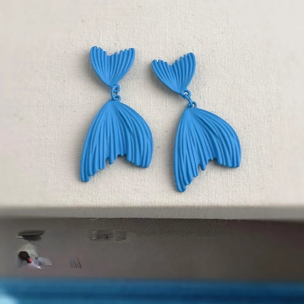 Vacation Style Blue Enamel Fish Tail Geometric Copper Drop Earrings