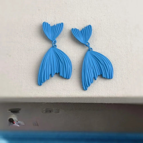 Vacation Style Blue Enamel Fish Tail Geometric Copper Drop Earrings