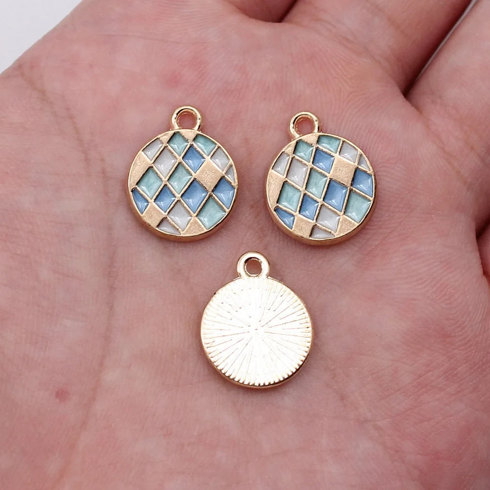 17x14mm 1.4g Multicolor Zinc Alloy Geometric Mosaic Square Triangle Round Charm Pendant for DIY Jewelry