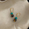 Handmade Tiger Eye Synthetic Turquoise Geometric Drop Earrings Vintage Ethnic Teardrop Jewelry