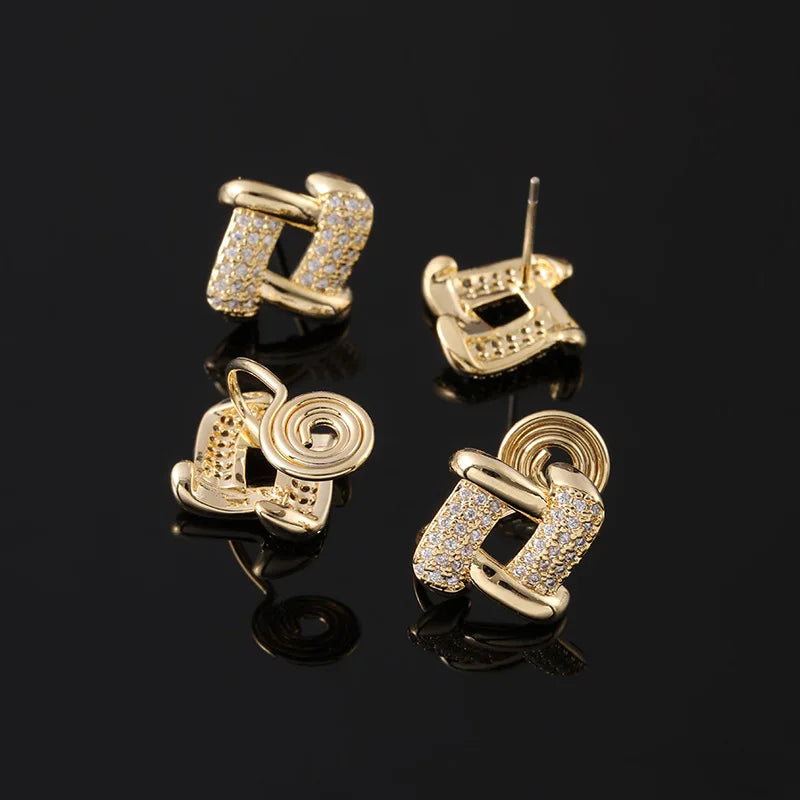 Elegant Geometric Diamond Link Zircon Alloy Stud & Clip On No Piercing Commuter Fashion Earrings