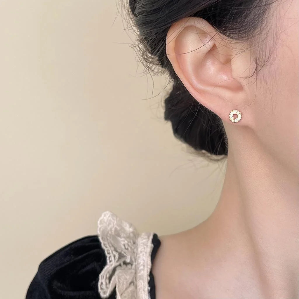Mini Minimalist Copper Micro Pave Zircon Round Geometric Stud Earrings For Women