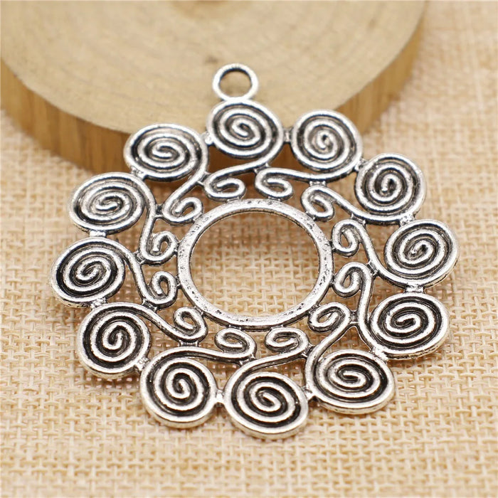 61x54mm 11.8g Antique Silver Zinc Alloy Mandala Pattern Charm Pendant for DIY Necklace Making