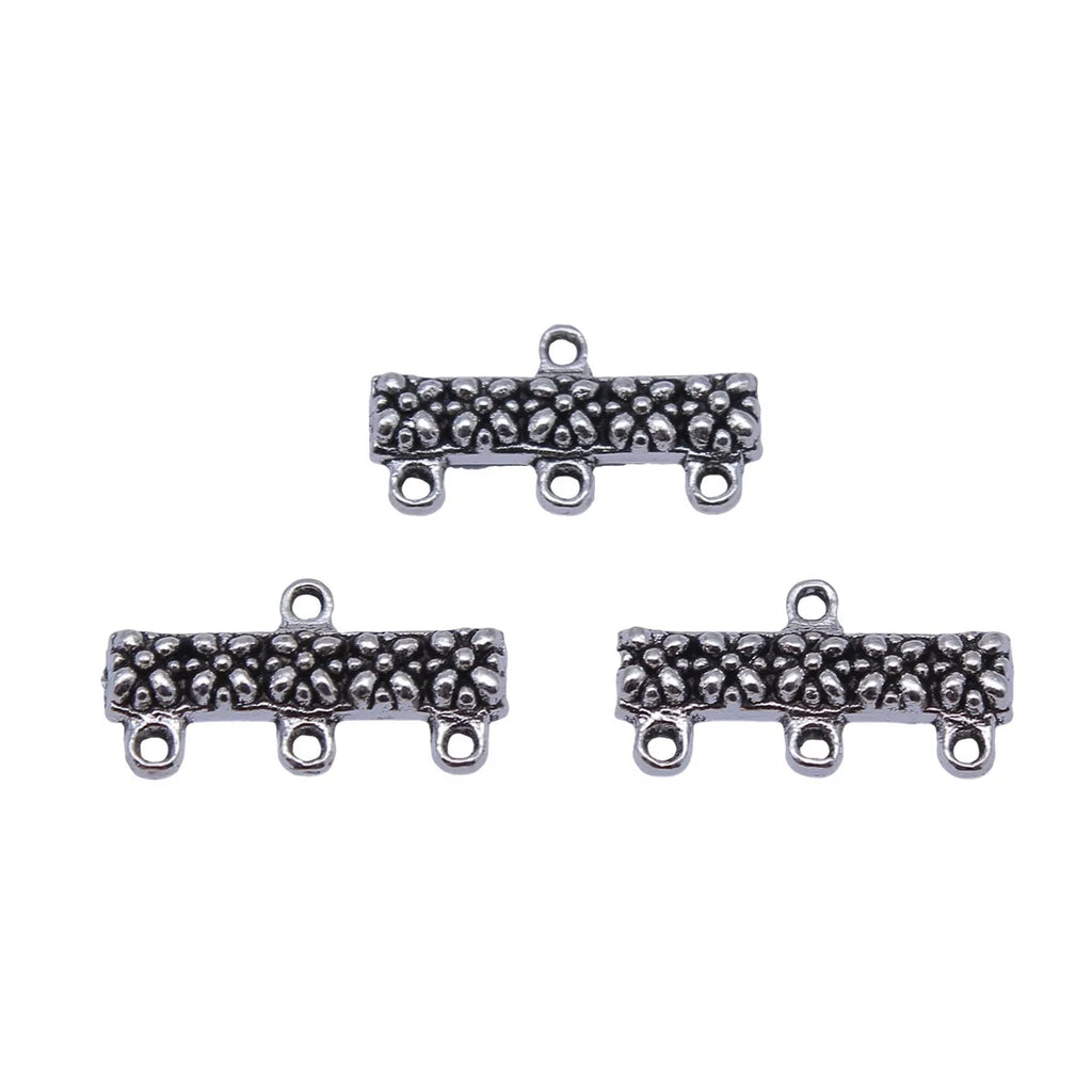 20x10mm 1.15g Antique Silver Zinc Alloy Three Hole Earring Connector Charm for Dangle Earrings DIY
