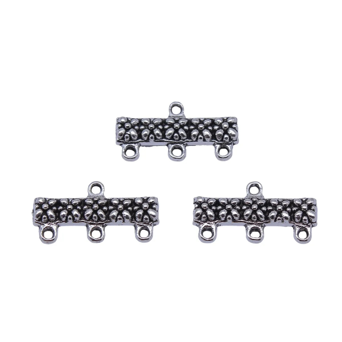 20x10mm 1.15g Antique Silver Zinc Alloy Three Hole Earring Connector Charm for Dangle Earrings DIY