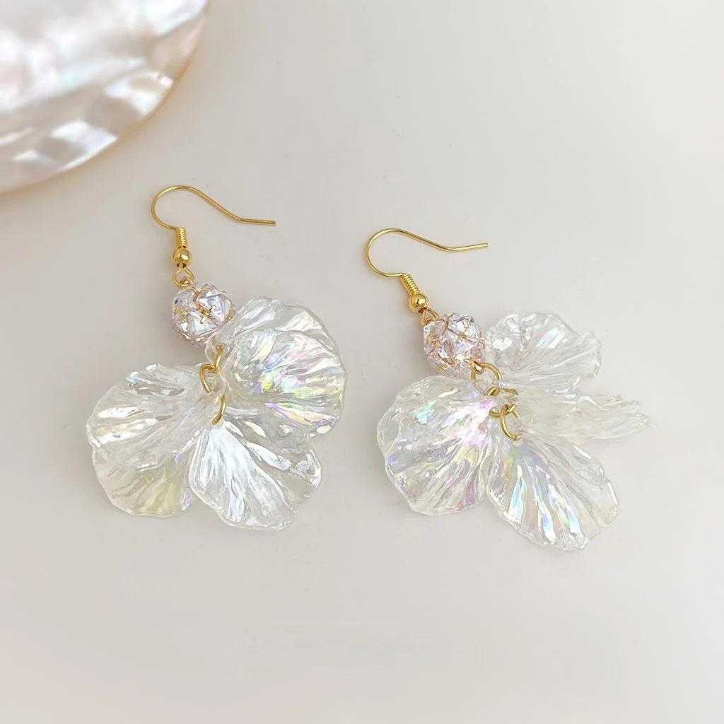 Vacation Style Colorful Zircon Flower Tassel Drop Earrings, Copper Sweet Summer Jewelry