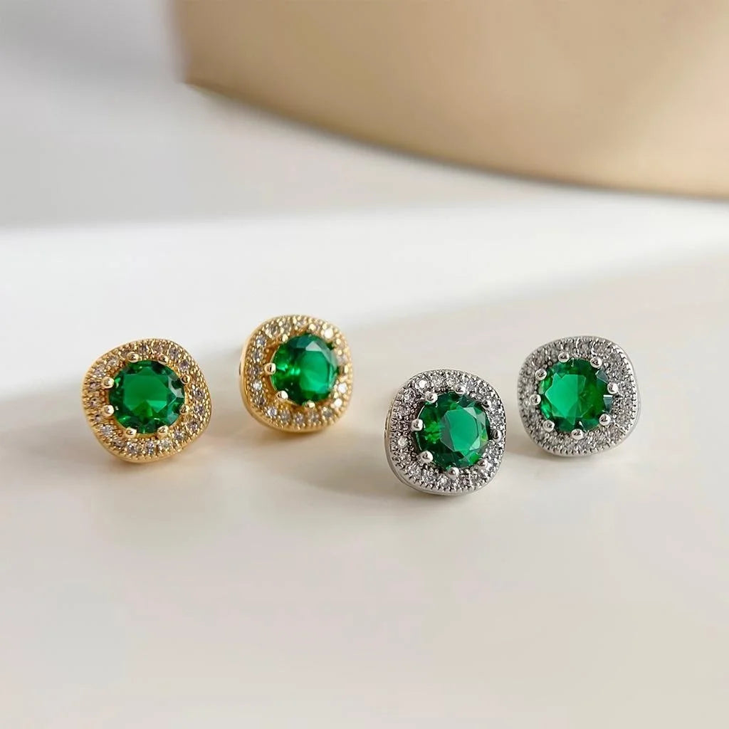 18K Gold Plated Copper Square Geometric Zircon Stud Earrings For Women Light Luxury