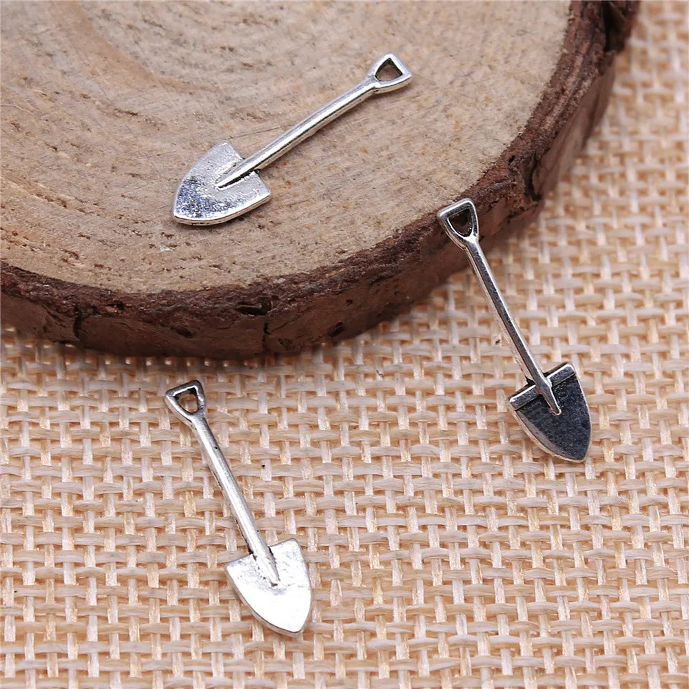 19x5mm 0.3g Antique Silver Zinc Alloy Small Shovel Charm Pendant for DIY Jewelry Making