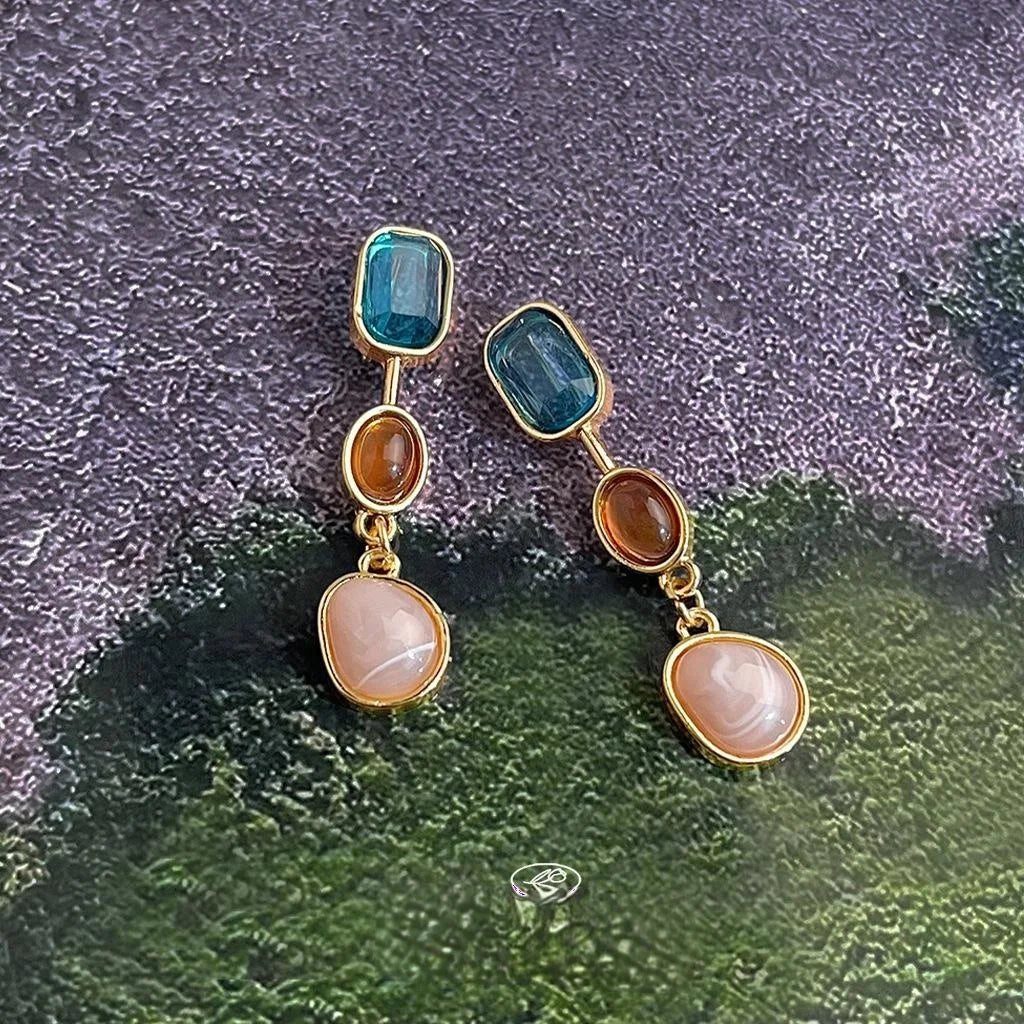 Sweet Vacation Geometric Colorblock Long Tassel Copper Drop Earrings