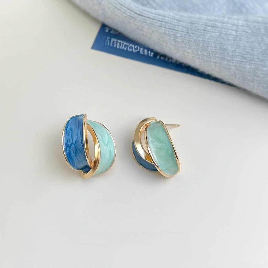 Copper Enamel Flower Geometric Drop Earrings Fresh Sweet Minimalist Summer Jewelry