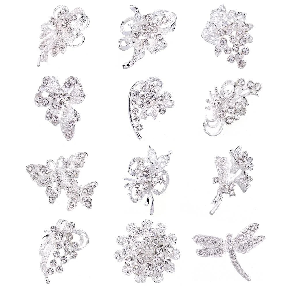 Elegant Silver Alloy Rhinestone Flower Butterfly Dragonfly Brooch Lapel Pin For Women's Suit Accessory Gift