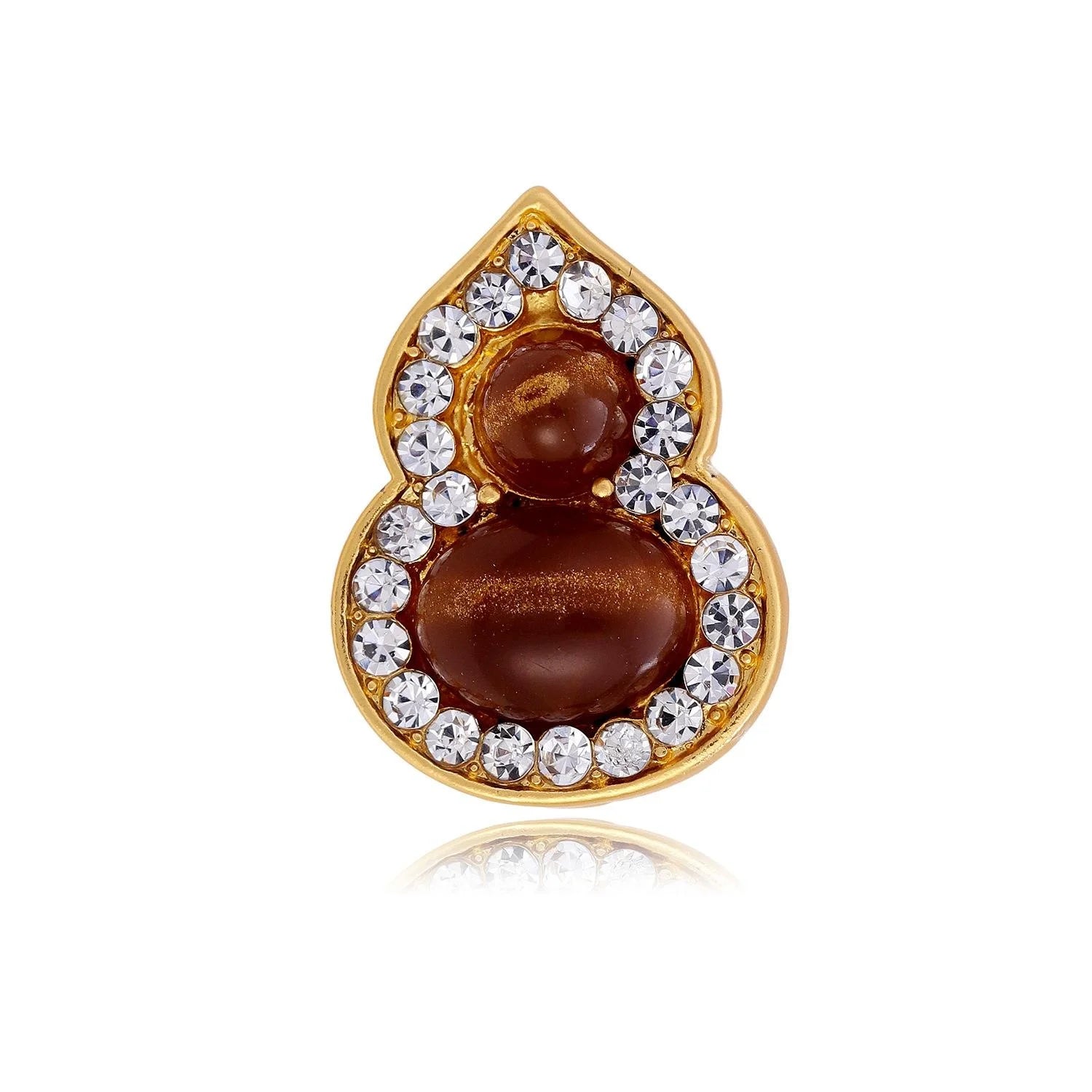 Vintage Gourd Brooch With Rhinestone And Brown Enamel, Luxury Gold Alloy Lapel Pin Suit Accessory Gift